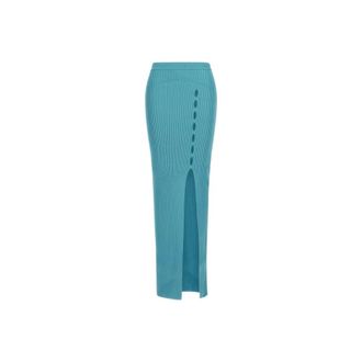 Roberto Cavalli Maxi Skirts, female, Blue, Size: S Ribbed Long Skirt with Cut-Out