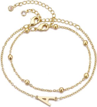 Adornia 2-Piece Initial Bead Chain Bracelet Set in Gold-A at Nordstrom Rack