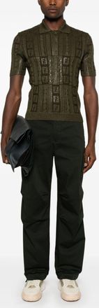 Fendi Mens Army Green Wool Polo Shirt - Dark Green - Size EU 50 (Mens)