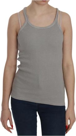 Pink Memories Elegante mouwloze katoenen blouse - Dames - Tops zonder mouwen - Grijs - L - Katoen - Tops