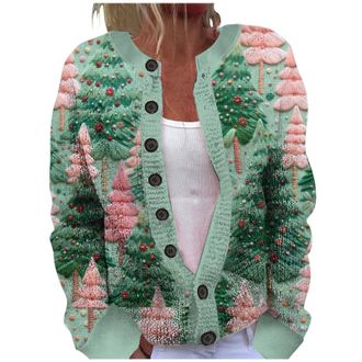 Generic Christmas Cardigan for Women Ugly Funny Xmas Vibes Holiday Tops Casual Long Sleeve Fall Winter Button Down Knit Sweater Chunky Button Down Cable Knit 