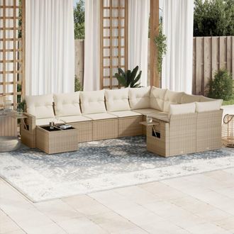 vidaXL Juego De Sof&aacute;s Jard&iacute;n Con Cojines Beige 10 Pzas Rat&aacute;n Sint&eacute;tico Vidaxl