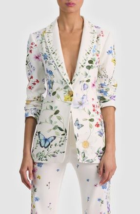 Alice & Olivia Breann Floral Print Blazer in Twisting Vines Off White at Nordstrom, Size 14