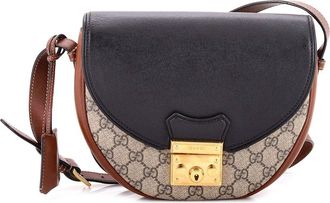 Gucci Brown Gg Coated Canvas & Leather Padlock Saddle Shoulder Bag Small (Authentic Pre-Loved)