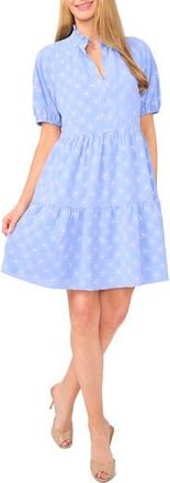 CeCe by Cynthia Steffe Embroidered Puff Sleeve Tiered Babydoll Dress in Blue Spritz at Nordstrom Rack, Size Medium
