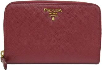 Prada Pre-owned Wallets, female, Red, Size: ONE SIZE Pre-owned Prada Saffiano Leather Zip Wallet