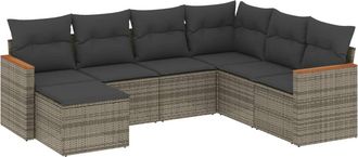 vidaXL Vidaxl - Set De Sof&aacute;s De Jard&iacute;n 7 Piezas Con Cojines Rat&aacute;n Pe Gris
