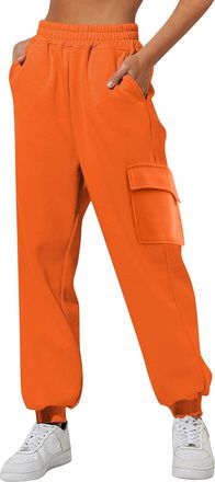 Generic Womens Cargo Jogger Sweatpants Plain Jogging Tracksuit Bottoms High Waisted Sporty Casual Straight Leg Lounge Cinch Bottom Gym Running Pants Multi-Poc