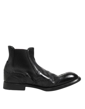 Dolce & Gabbana Black Leather Ankle Boots Slip On Mens Shoes