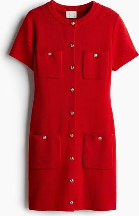 H&M Geripptes Strickkleid - Rot