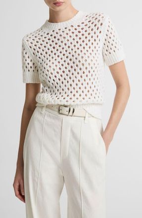 Vince Boxy Honeycomb Knit Short Sleeve Sweater in Optic White at Nordstrom, Size Xx-Small