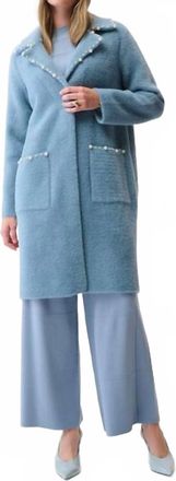 Joseph Ribkoff Single Breasted Pearl Coat In Costal Blue