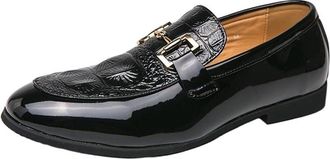 Generic Mens PU Leather Slip On Dress Loafers Pointed Toe Shoes with Metal Buckle Stylish Business Casual Flats Comfortable Formal Office Wear for Men(Black,1