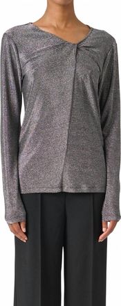 Soaked In Luxury Skylara Knotted Long Sleeve Glitter Top In Silver