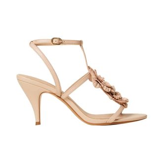 Twinset Leren Sandalen met Bloem - Dames - Schoenen - Beige - Maat: 41 EU Zijde