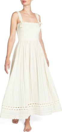 Robin Piccone Jo Maxi Dress Womens Ecru Lace Trim Smocked Square Neck FROG348