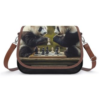 Generic Panda Playing Chess Crossbody Bags for Women Fashion Leather Shoulder Handbags With Adjustable Strap