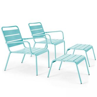 Oviala Lote de 2 sillones reclinables con reposapi&eacute;s de metal turquesa