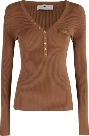 Elisabetta Franchi Top a coste - Marrone