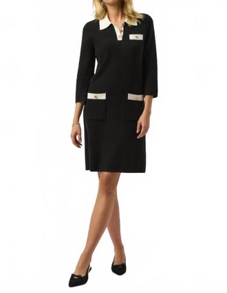 Joseph Ribkoff Shirt Collar Knit Dress In Black/vanilla