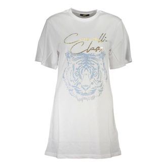 Cavalli T-Shirts, female, White, Size: XL Vibrant Logo-Print Cotton T-Shirt