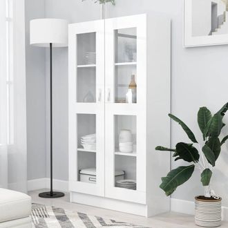 vidaXL Armadietto Con Vetrina Bianco 82,5x30,5x150cm Legno Multistrato - Vidaxl