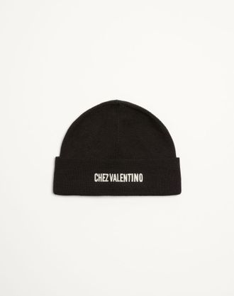 Valentino Garavani Beanie Knitted Chez Valentino In Lana Uomo NERO UNI
