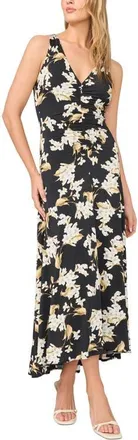 Ted Baker Ariana Floral Print Ruched Sleeveless Maxi Dress in Rich Black at Nordstrom, Size Medium
