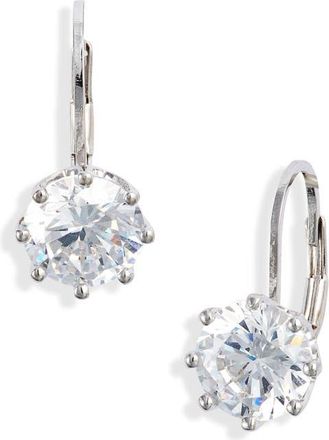 Nordstrom Round Cubic Zirconia Lever Back Earrings in Clear- Platinum Plated at Nordstrom