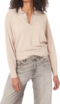Repeat Loose Fit Cashmere Sweater With Embroidered Pearl Trim In Natural