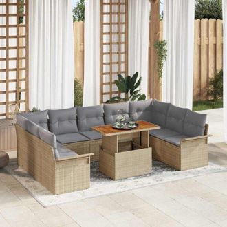 vidaXL Conjunto De Sof&aacute; De Jard&iacute;n Con Coj&iacute;n 10 Pcs Beige Y Gris Claro Vidaxl