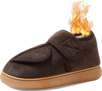 Generic Slipper for Women Men Warm Fur Lining Non-Slip Soles Winter Snow Booties with Adjustable Straps for Indoor/Outdoor Warmth for Elderly Swollen Feet Wom