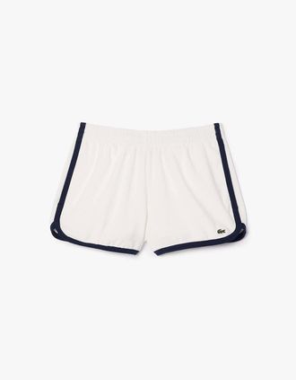 Lacoste Womens Cotton Terry Contrast Accent Shorts - Cream - Size: 12
