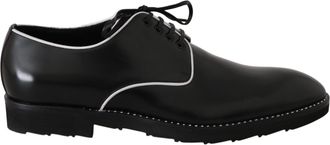 Dolce & Gabbana Mens Black Leather White Line Dress Derby Shoes - Size EU 39