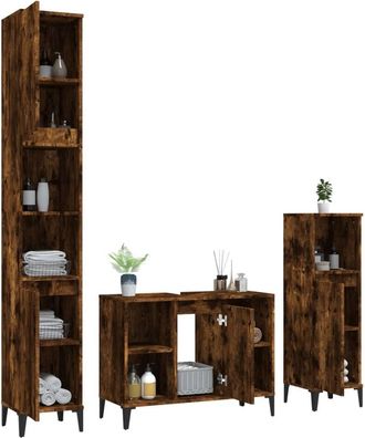 Berkfield Home Modern 3 Piece Bathroom Furniture Set Smoked Oak Engineered Wood in Brown