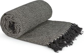 TJ Hughes Herringbone - Recycled Cotton Throw in Black (70 x 100) - TJ Hughes