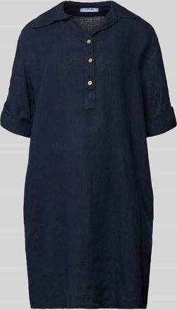 Zabaione Knielanges Leinenkleid mit Knopfleiste Modell Al44inii in Marine, Gr&ouml;&szlig;e XL