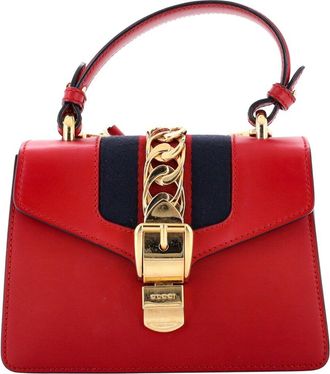 Gucci Red Leather Sylvie Top Handle Bag Mini (Authentic Pre-Loved)