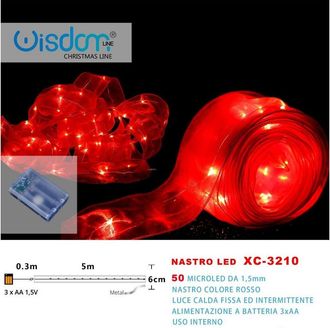 Trade Shop Trade Shop - Nastro Luminoso Rosso 50microled Batteria Luce Calda Fissa+intermittente Xc-3210