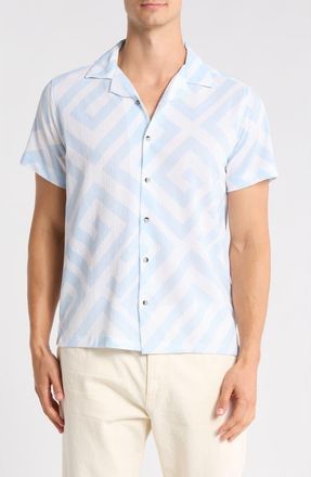 T.R. Premium Geometric Print Camp Shirt in Blue Finch at Nordstrom Rack, Size Xxx-Large