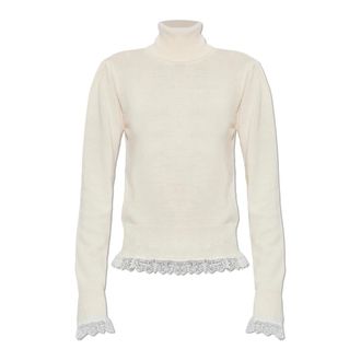 Ganni Turtleneck in Lace Merino - Dames - Coltruien - Beige - XS - Wol - Truien & Vesten