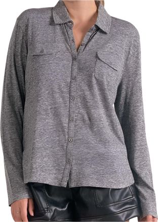 Elan Button Front Long Sleeve Knit Shirt In Ombre Gray