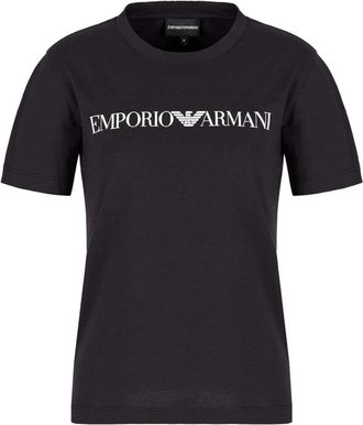 Emporio Armani Organische Jersey T-shirt Marineblauw Logo - Dames - T-shirts - Blauw - M - Katoen - Tops