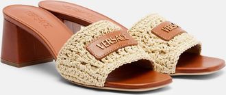 Versace Logo raffia and leather mules