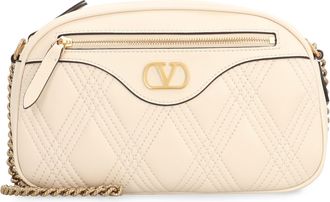 Valentino Garavani Womens Valentino Quiltie 67 Leather Shoulder Bag Ivory Lamb