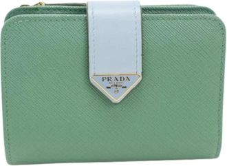 Prada Pre-owned Vintage Bi-fold Portemonnee - Dames - Vintage Accessoires - Groen - ONE Size - Leer - Vintage