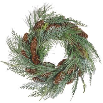 Beliani Corona Verde 34 Cm Material Sint&eacute;tico Ramas Pi&ntilde;as Nieve Navidad Asturia