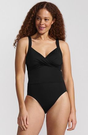 Lands End D-Cup Wirefree Wrap Midkini Swimsuit Top in Black at Nordstrom, Size 16