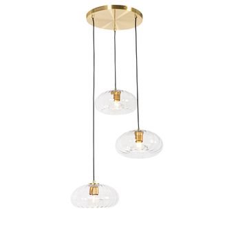QAZQA Qazqa - Art D&eacute;co L&aacute;mpara Colgante Art Deco Dorada Con Cristal Redondo 3 Luces - Ayesha Vidrio /acero Redonda Adecuado Para Led Max. 3 X 25 Watt