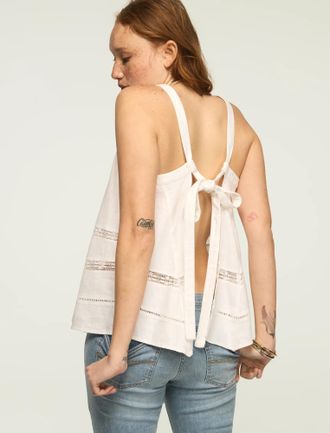 Lucky Brand Womens Linen Lace Trimmed Tank